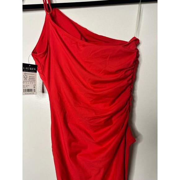 Lauren Ralph Lauren Women's Double-Strap One-Shoulder Red Swimsuit Size 8 NWT - Picture 10 of 13